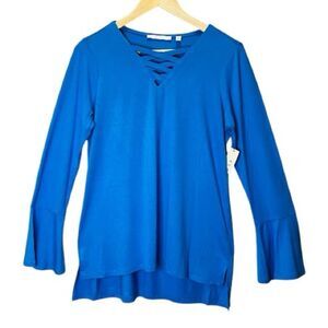 Cyrus Women’s Tops Size M Royal Blue Crisscross V-Neck Blouse long Sleeves
